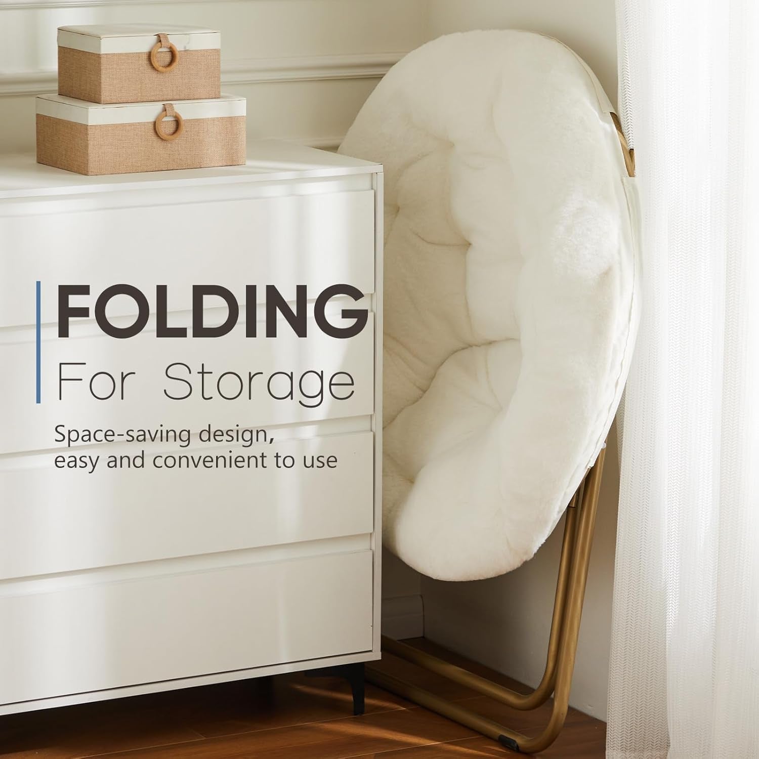 DUMOS Comfy Saucer Chair, Faux Fur Lounge Seasting XL Circle Chair for Bedroom, Dorm & Gaming, Foldable Fashion Accent Seat for Small Spaces, Folding Moon/Mushroom/Round Oversized Style