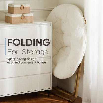 DUMOS Comfy Saucer Chair, Faux Fur Lounge Seasting XL Circle Chair for Bedroom, Dorm & Gaming, Foldable Fashion Accent Seat for Small Spaces, Folding Moon/Mushroom/Round Oversized Style