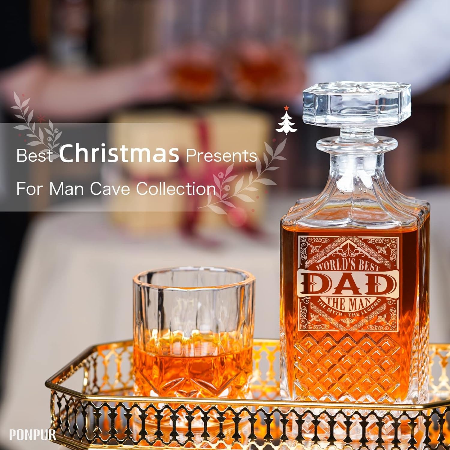 Gift Whiskey Decanter Set with 2 Glasses, Unique Cool Dad Birthday Gift from Daughter Son, Best Christmas Retirement Present for Man Father