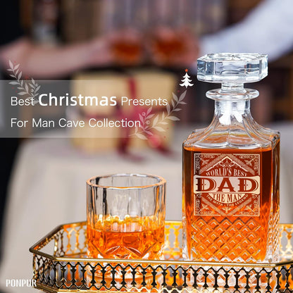 Gift Whiskey Decanter Set with 2 Glasses, Unique Cool Dad Birthday Gift from Daughter Son, Best Christmas Retirement Present for Man Father