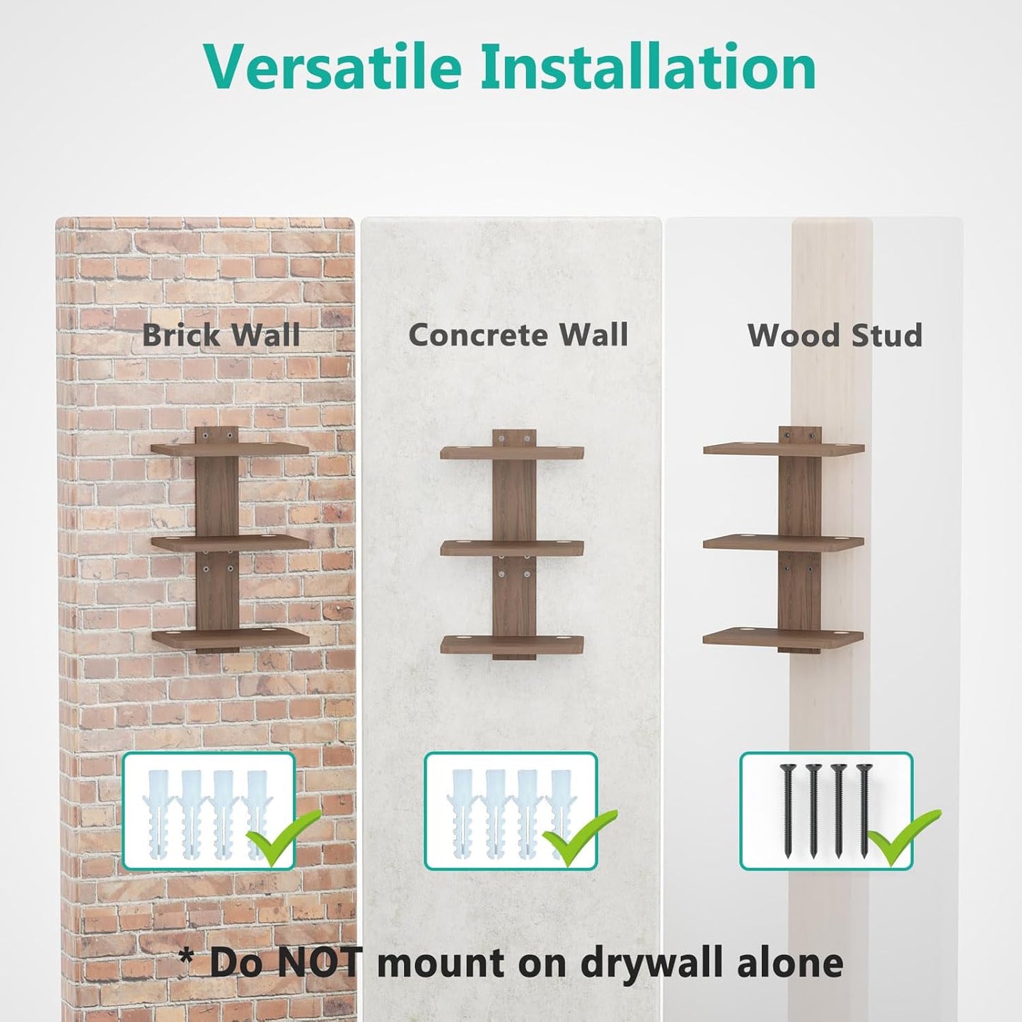 Floating TV Shelves for Wall, Projector Shelf Holds up to 22Lbs, Wooden Wall Mounted Shelves for DVD Players, Cable Boxes,Game Consoles, Living Room Decor Accessories (CS303N), 3 Shelf, Wood