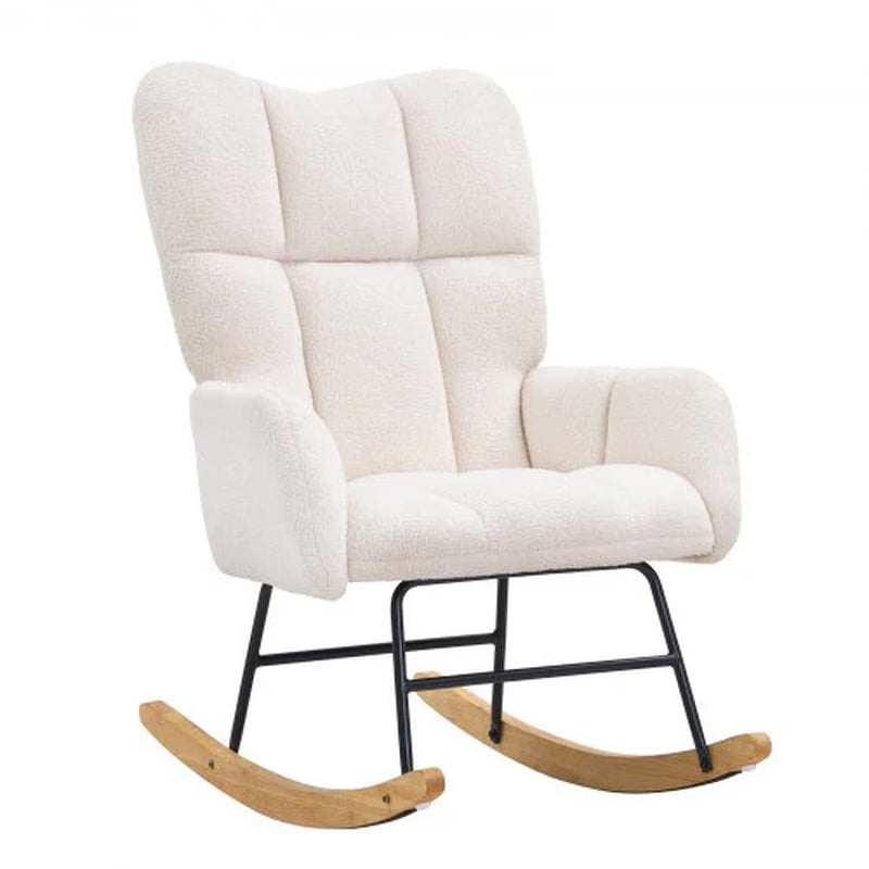 VEVOR Rocking Chair Nursery, Glider Rocking Chair with Soft Seat and High Backrest, Electric Chair 250 Lbs Weight Capacity Teddy Fabric, Upholstered Glider Rocker Chair for Nursery, Bedroom, Living Room, Ivory White