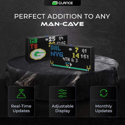 Glance LED Ticker - Customizable LED Display Sports Ticker, LED Display for Man Cave, Stock Market Ticker Display, Sports Score Retro Smart Pixel Display, Weather Display - 10.5"X5.5" Made in USA