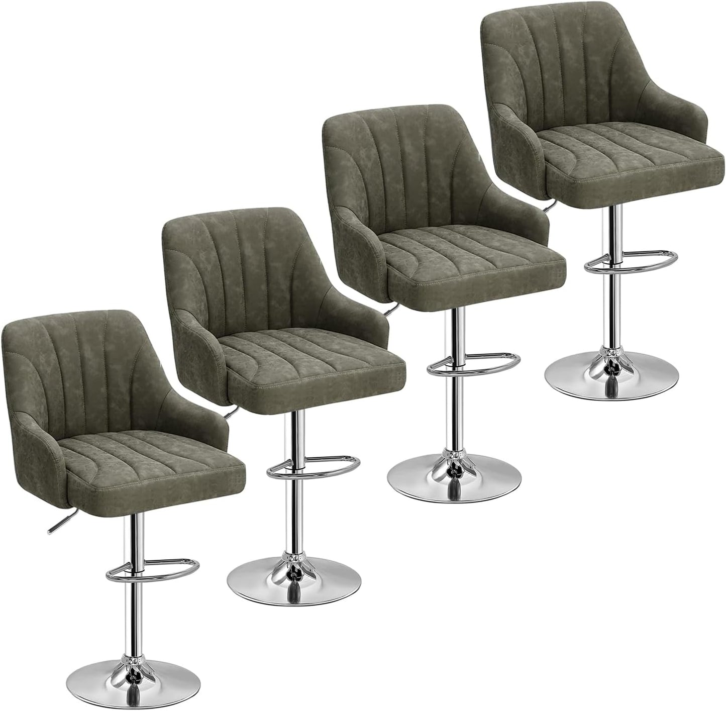 VECELO Bar Stools Set of 2, Adjustable Counter Height Barstools with Back and Arm, Swivel Bar Chair Stools for Kitchen Counter Island Cafe Dining Room, Industrial Style, Brown