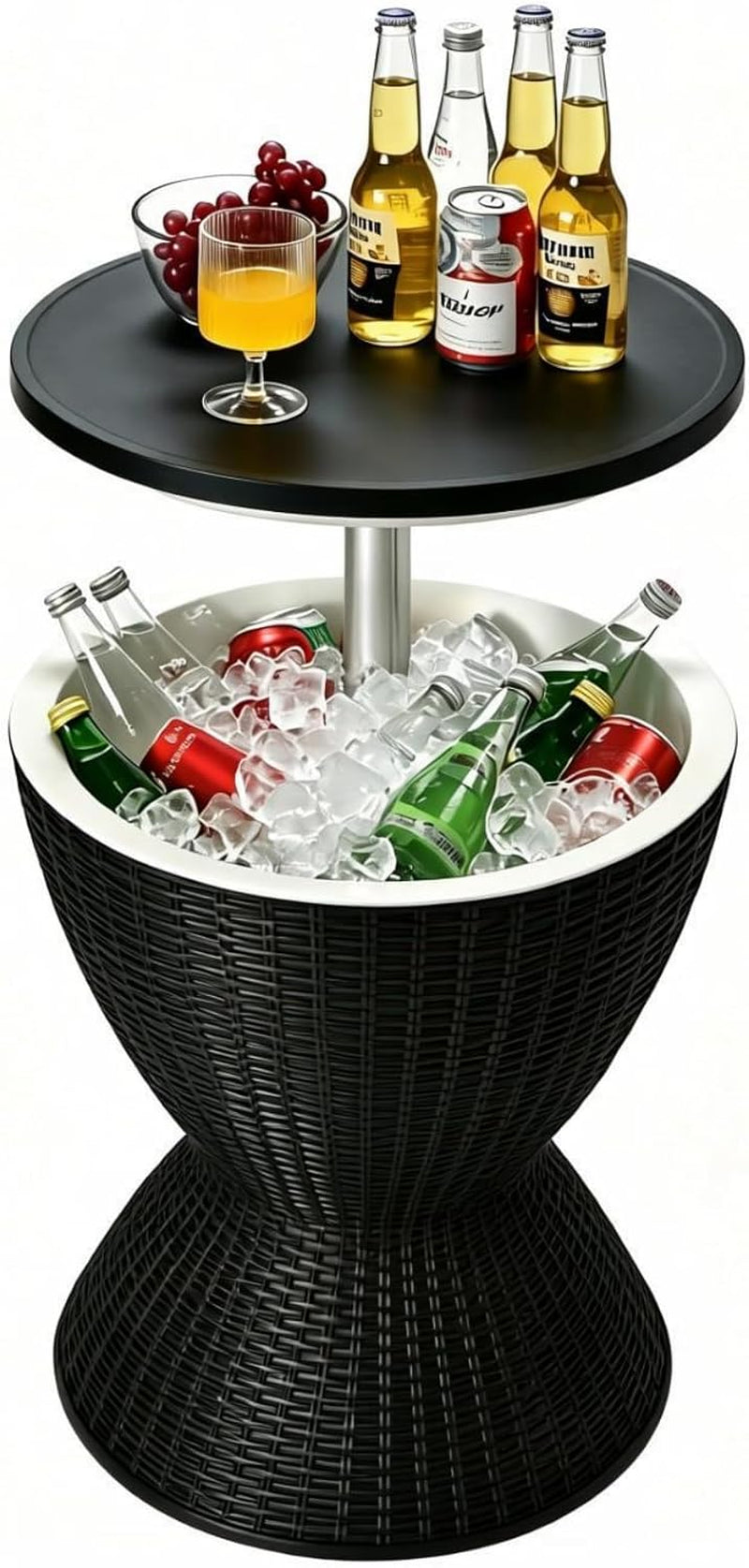 Tangkula Outdoor Cooler Table, Multi-Functional Cooler Bar Table, Adjustable Height Ice Cooler Side Table W/Drain Plug, 8 Gallon Beer & Wine Cooler, Rattan Style Patio Furniture for Pool Parties | Adjustable Height Ice Cooler Side Table W/Drain Plug, Beer & Wine Cooler, Rattan Style Patio Furniture for Pool Parties