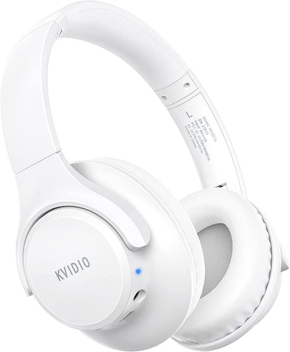KVIDIO Bluetooth Headphones over Ear, 65 Hours Playtime Wireless Headphones with Microphone, Foldable Lightweight Headset with Deep Bass, Hifi Stereo Sound Low Latency for Travel Work Cellphone