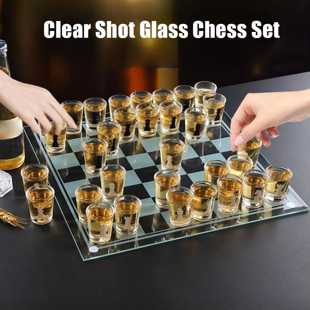 Bar Drinking Games Chess Game Set 25X25Cm Party Favor with 32 Game Glasses Bar Entertainment Supplies ﻿