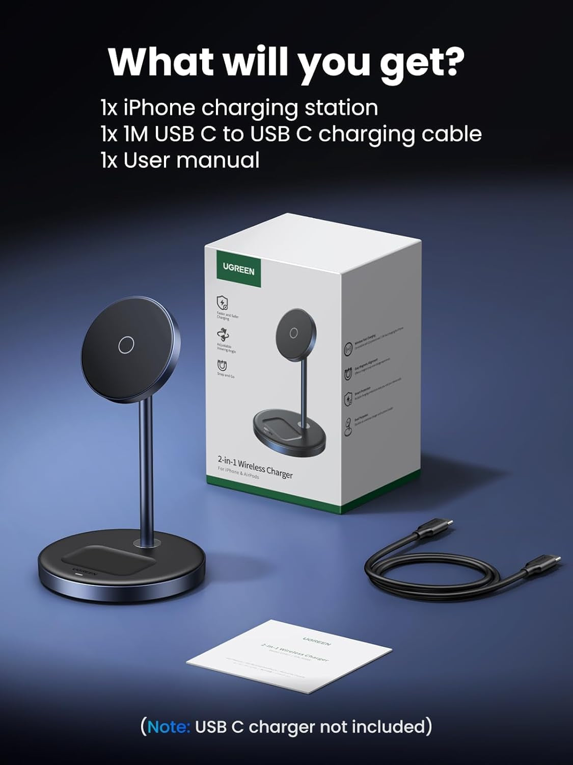 UGREEN Mag Flow 2-in-1 Magnetic Wireless Charging Station for iPhone & Air Pods
