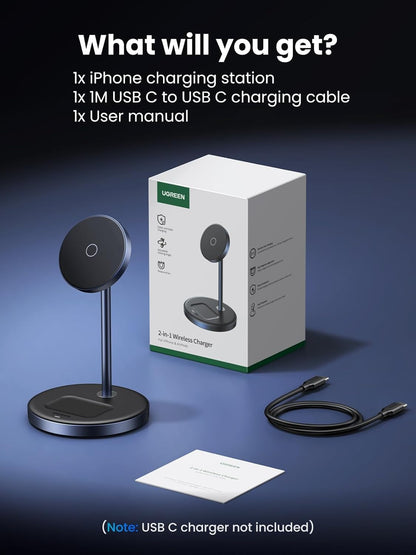 UGREEN Mag Flow 2-in-1 Magnetic Wireless Charging Station for iPhone & Air Pods