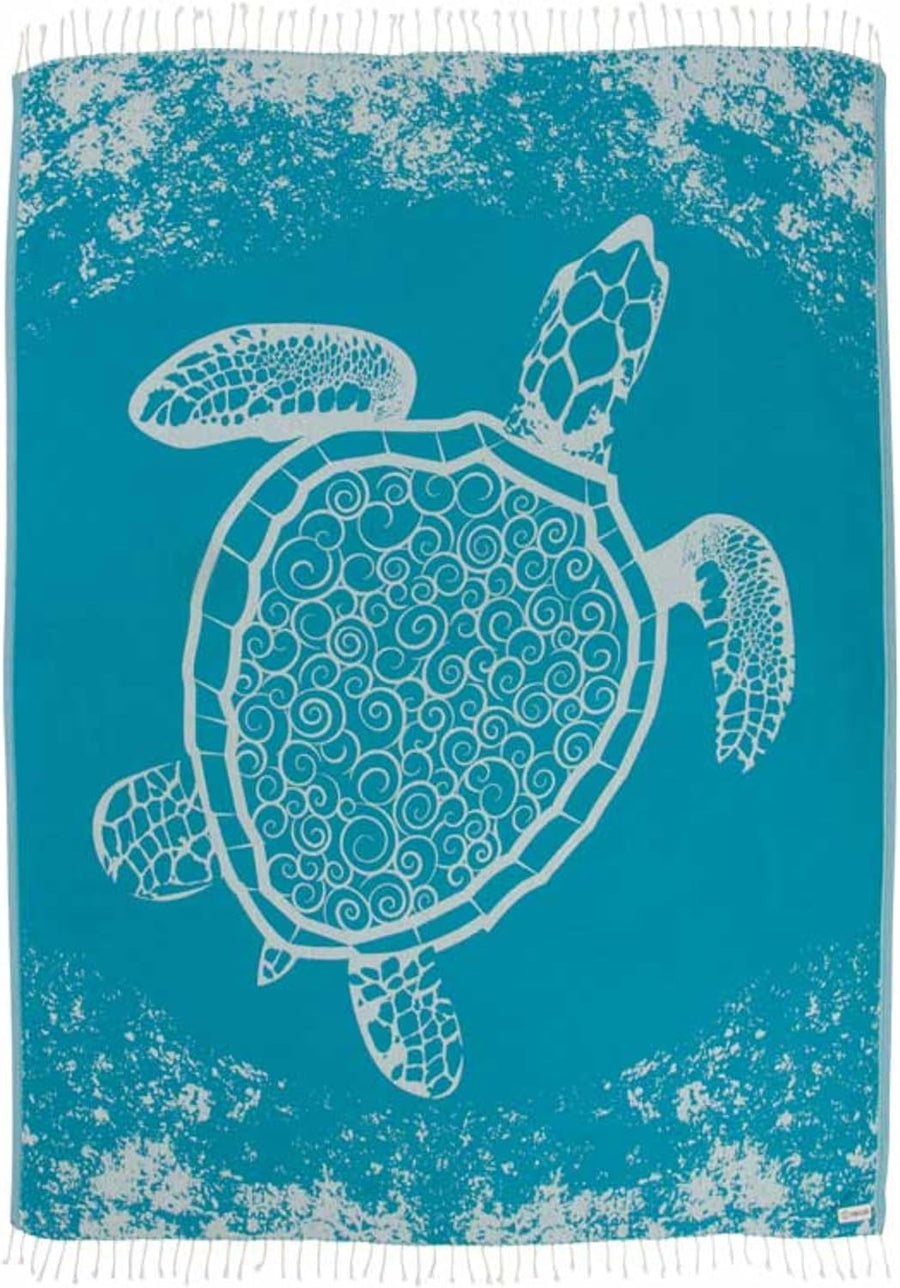 Sand Cloud Extra Large Turkish Beach Towel - Free 100% Organic Cotton Yarn Quick Dry for Beach, Picnic, Blanket or Bath as Seen on Shark Tank Marine Life (Crush Turtle Teal)