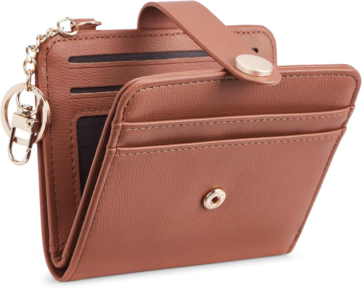 Slim RFID-Blocking Wallet with Zipper Coin Pocket & Keychain