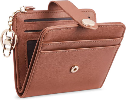 Slim RFID-Blocking Wallet with Zipper Coin Pocket & Keychain