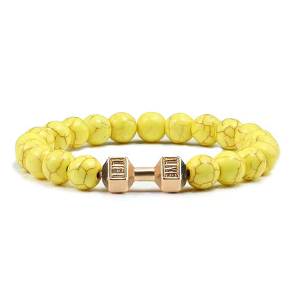 ForgeFit™ Volcanic Stone Fitness Bracelet / Natural Volcanic Stone Bracelet Men Matte Black Lave White Beads Charm Dumbbell Strand Bracelets Women Barbell Fitness Jewelry
