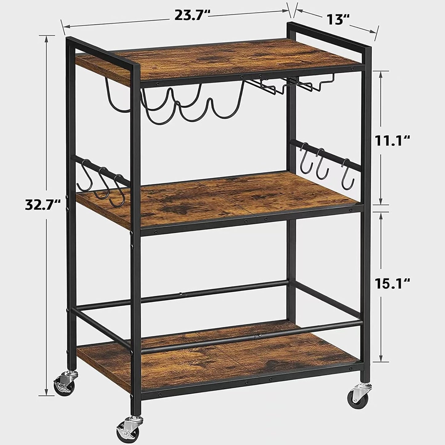 TUTOTAK Bar Cart, Serving Cart for Home, Microwave Cart, Drink Cart, Mobile Kitchen Shelf with Wine Rack and Glass Holder, Rolling Beverage Cart BC01BB030