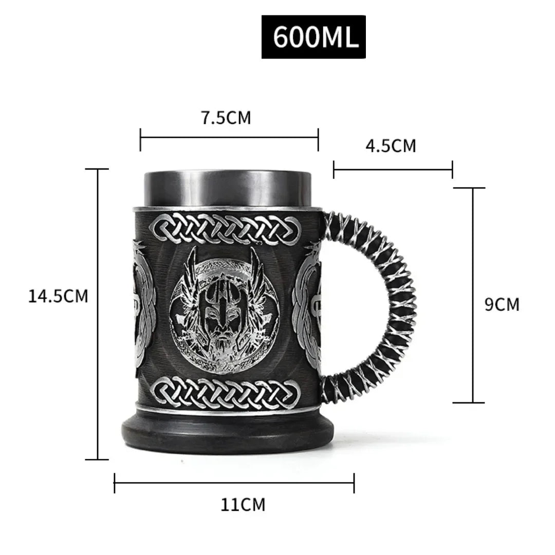 Viking Wood Style Beer Mug 3D Resin Stainless Steel Coffee Cup Wine Glass Metal Double Wall Mug Beer Jug Cup Thermal