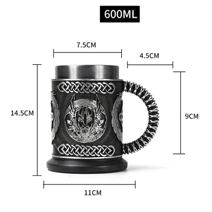 Viking Wood Style Beer Mug 3D Resin Stainless Steel Coffee Cup Wine Glass Metal Double Wall Mug Beer Jug Cup Thermal