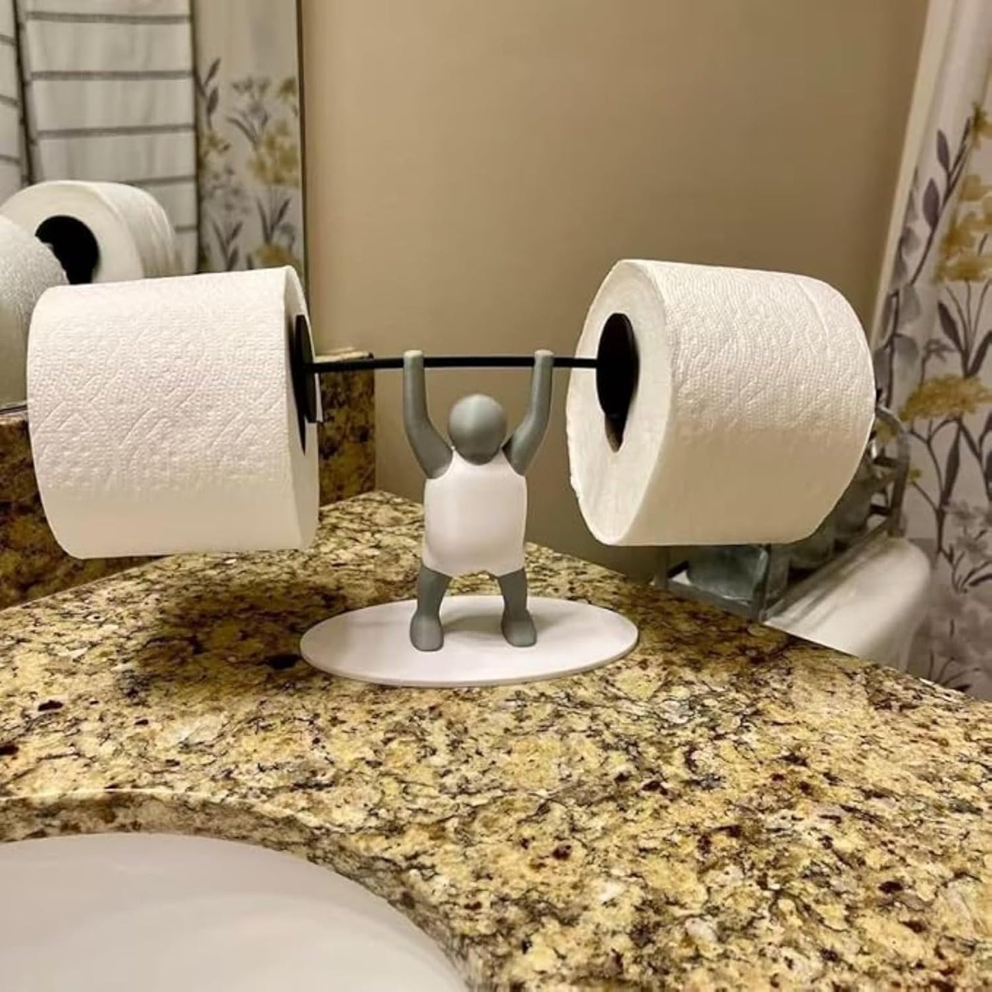 Stand Weightlifter with Barbell, Weightlifter Toilet Roll Holder,Fitness Enthusiasts Fun Bathroom Kitchen Decor, Unique 3D Printed Design Toilet Paper Holder