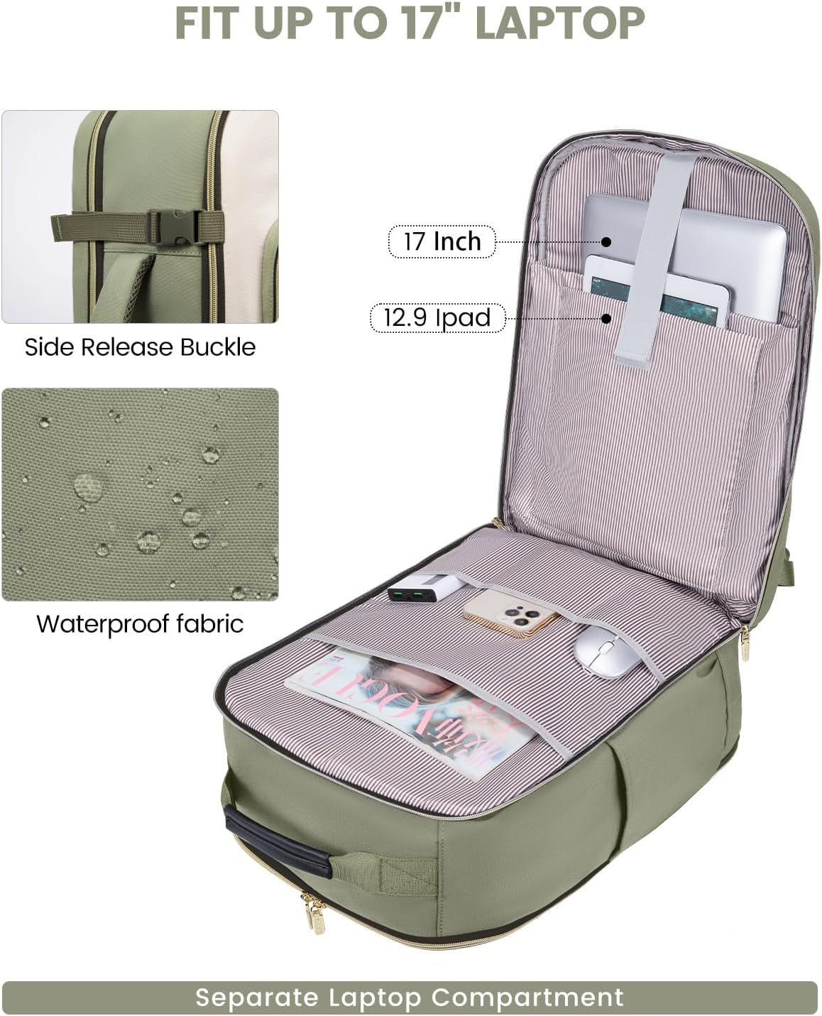 40L Travel Backpack for Women & Men, Airline Approved Carry on Luggage with 3 Packing Cubes, TSA Overnight Bags, Waterproof Personal Item Bag, Weekender Essentials Backpacks Fits 17" Laptop