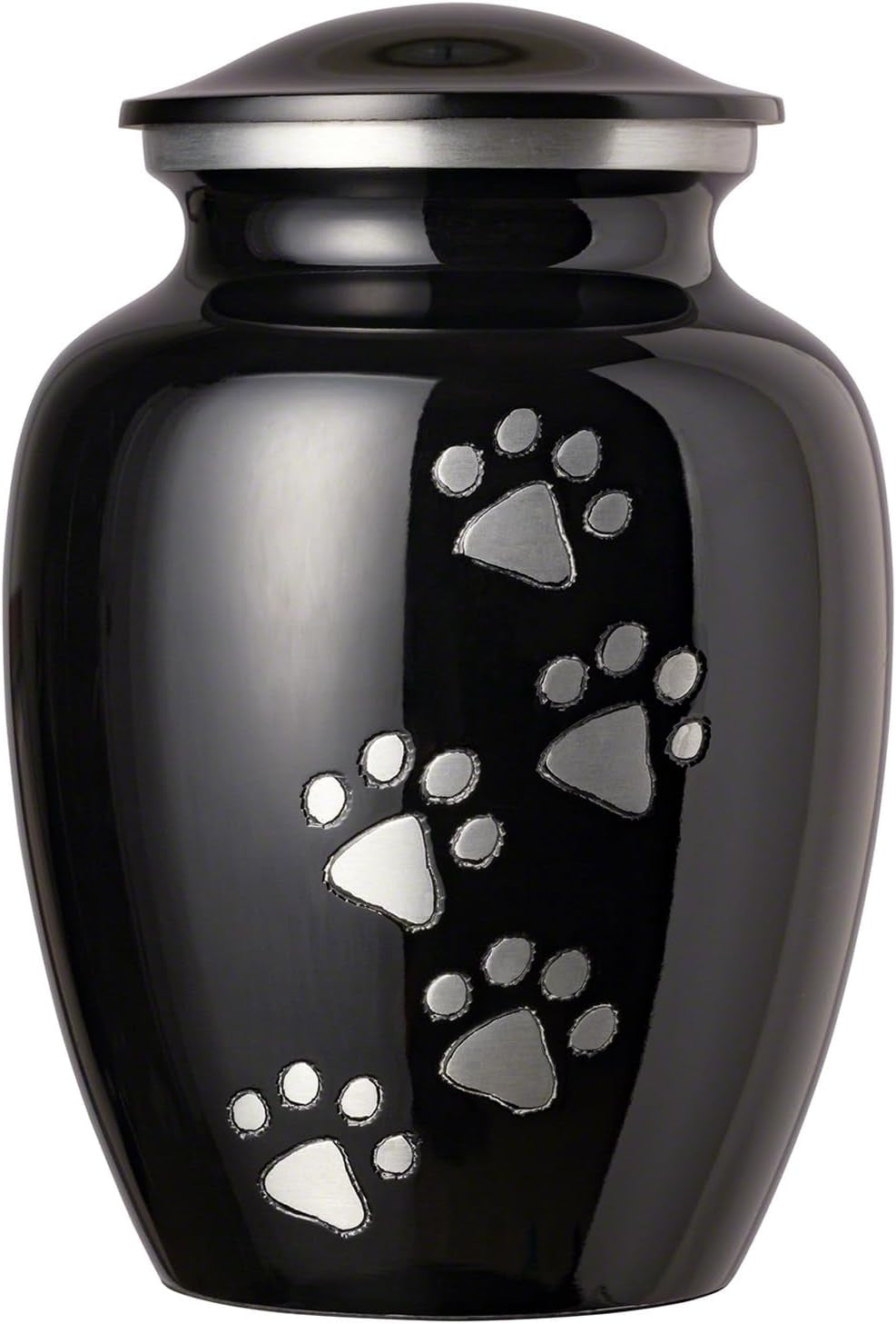 Ottillie Paws Legacy Series Pet Urn for Dogs and Cats, Handmade Brass Memorial Cremation Urn (Small - Pets up to 25 Lbs, Pewter, Vertical Brass Paws)