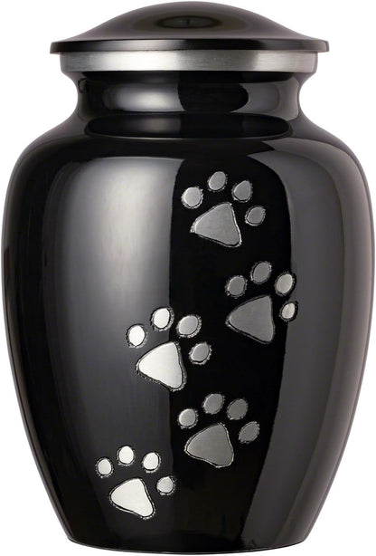 Ottillie Paws Legacy Series Pet Urn for Dogs and Cats, Handmade Brass Memorial Cremation Urn (Small - Pets up to 25 Lbs, Pewter, Vertical Brass Paws)