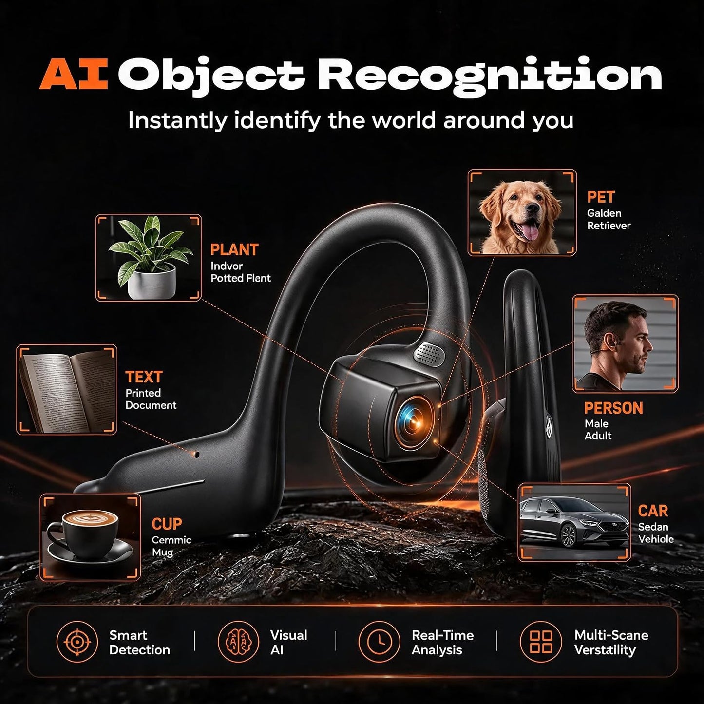 E12 Bone Conduction Headphones with Camera, Open-Ear, Comfort Fit, Hi-Fi | Hands-Free POV Camera, AI Translation & Smart Conversation, Wireless Bluetooth Sport Earphones with App for Running & Travel
