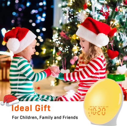 Wake up Light Sunrise Alarm Clock for Kids, Heavy Sleepers, Bedroom, with Sunrise Simulation, Sleep Aid, Dual Alarms, FM Radio, Snooze, Nightlight, Daylight, 7 Colors, 7 Natural Sounds, Ideal for Gift