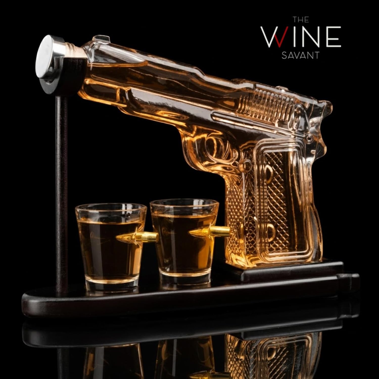 The Wine Savant Whiskey Gun Decanter Set + 2 Bullet Glasses - Birthday Pistol Gifts for Men Who Have Everything, Whiskey Gifts for Men Dad, for Father, Husband, Boyfriend & Military Enthusiasts
