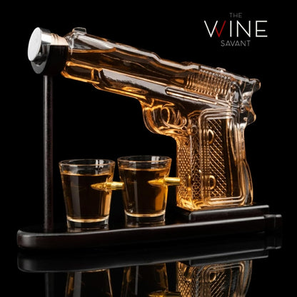 The Wine Savant Whiskey Gun Decanter Set + 2 Bullet Glasses - Birthday Pistol Gifts for Men Who Have Everything, Whiskey Gifts for Men Dad, for Father, Husband, Boyfriend & Military Enthusiasts