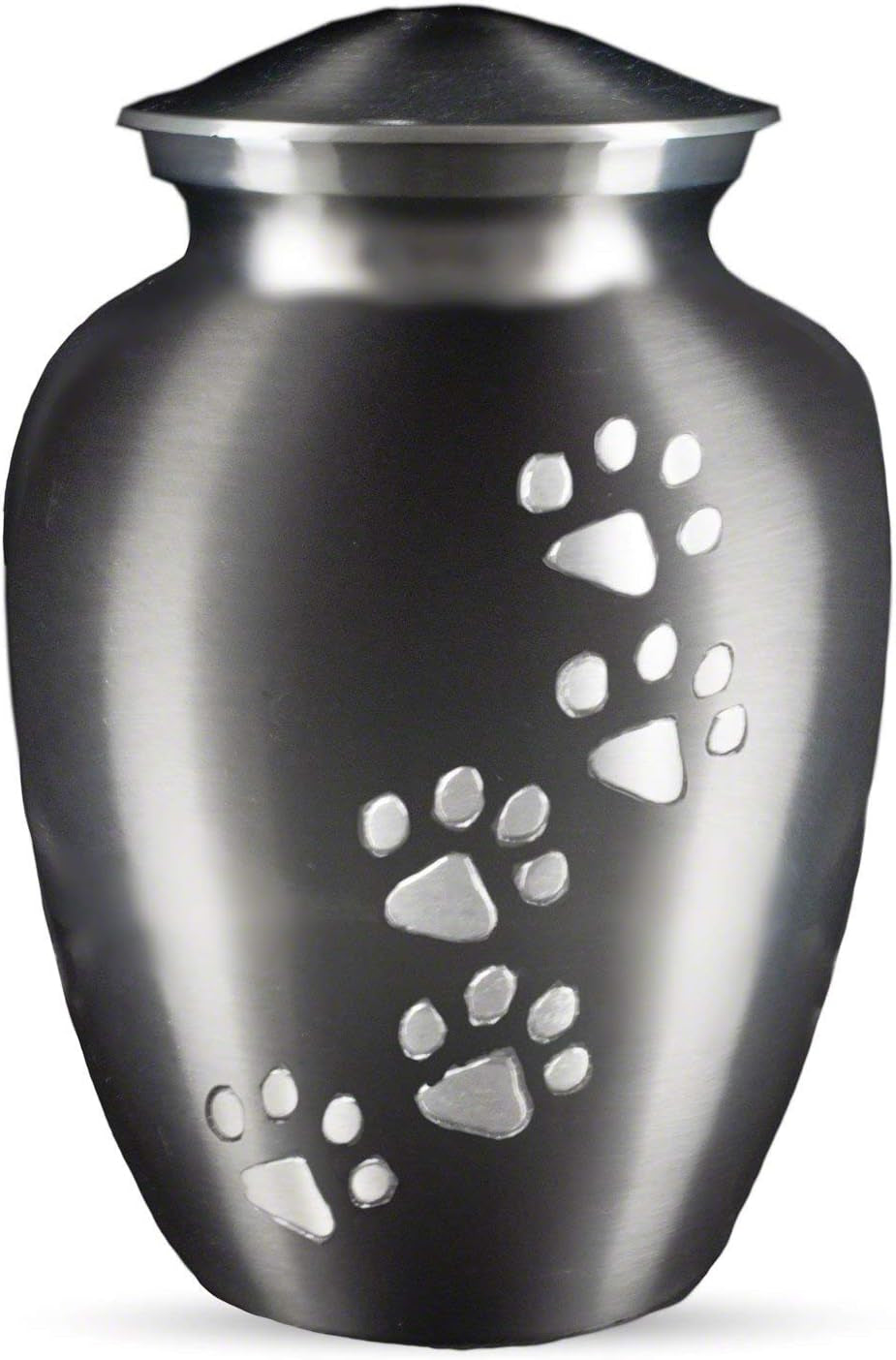 Ottillie Paws Legacy Series Pet Urn for Dogs and Cats, Handmade Brass Memorial Cremation Urn (Small - Pets up to 25 Lbs, Pewter, Vertical Brass Paws)