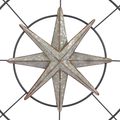 Metal Indoor Outdoor Compass Home Gray Wall Decor with Distressed Copper like Finish