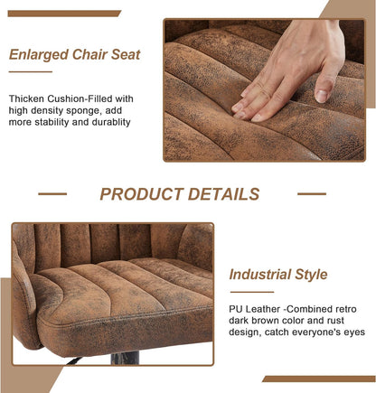 VECELO Bar Stools Set of 2, Adjustable Counter Height Barstools with Back and Arm, Swivel Bar Chair Stools for Kitchen Counter Island Cafe Dining Room, Industrial Style, Brown