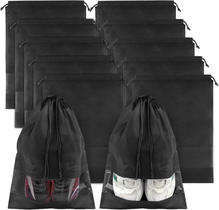 10-Pack Travel Shoe Bags with Clear Windows – Breathable Drawstring Shoe Organizer