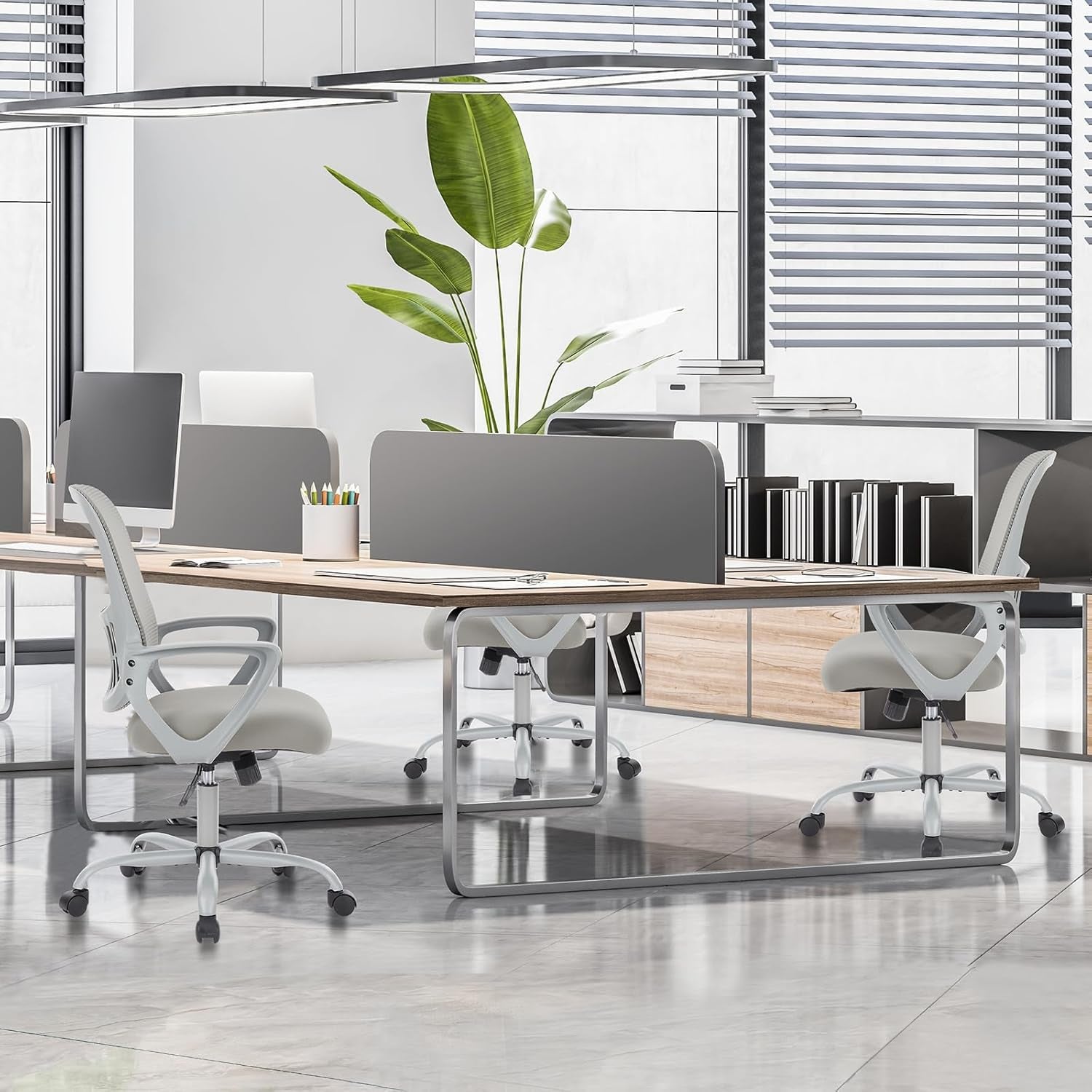 Sweetcrispy Home Office Managerial Executive Chair, Ergonomic Mesh Adjustable Swivel Mid-Back Chair with Comfortable Lumbar Support, Comfy Arms for Bedroom,Study,Student