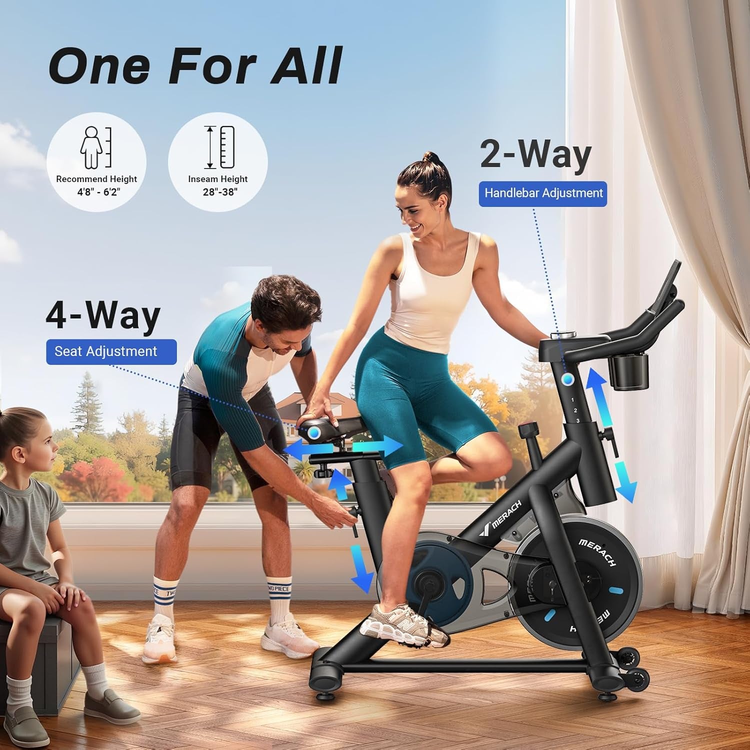 MERACH Exercise Bike, Brake Pad Stationary Bike with Exclusive App, Low Noise Indoor Cycling Bike with 300Lbs Weight Capacity, Tablet Mount and Fitness Courses for Weight Loss