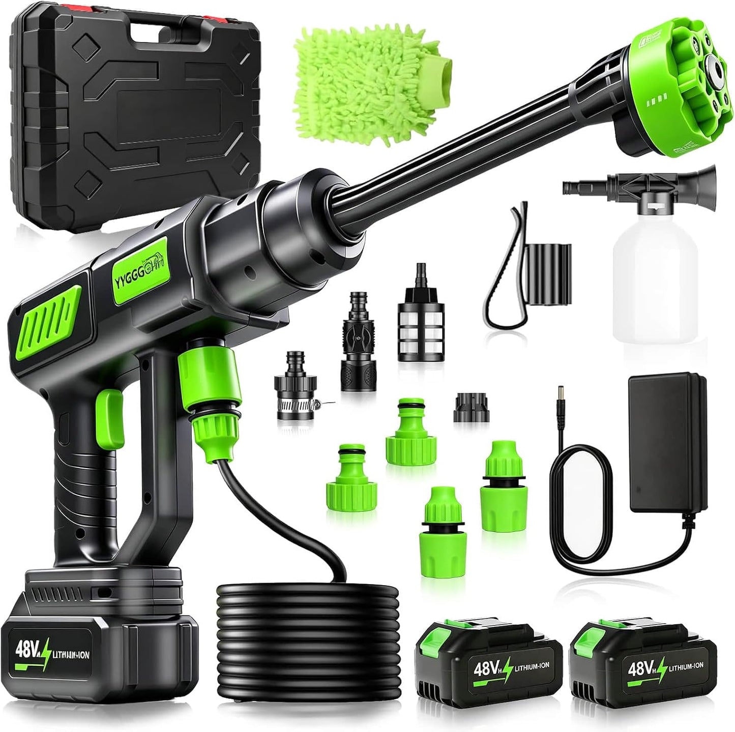 6-In-1 Portable Cordless Pressure Washer Battery Powered, 1300 PSI Cordless Power Washer Portable with 2 X 4.0Ah Batteries, Handheld Pressure Washer for Car and Garden Cleaning - 1PCS