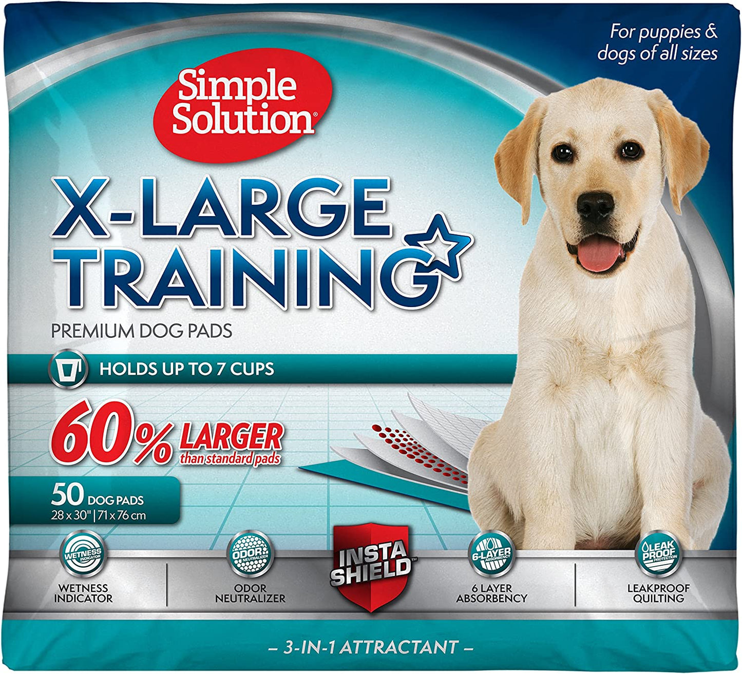 Simple Solution Puppy Pads Extra Large, Super Absorbent Pee Pads for Dogs, Doggie Potty Training, Puppy Essentials, X-Large for House Training, 28"X30", 50 Count