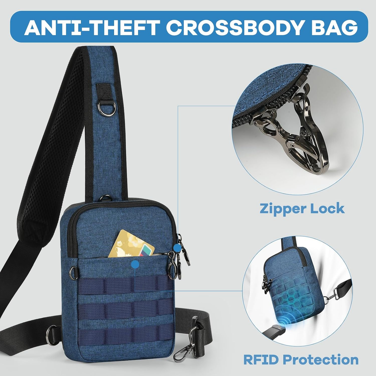 Anti-Theft Tactical Crossbody Sling Bag – RFID-Blocking Pocket & MOLLE Webbing
