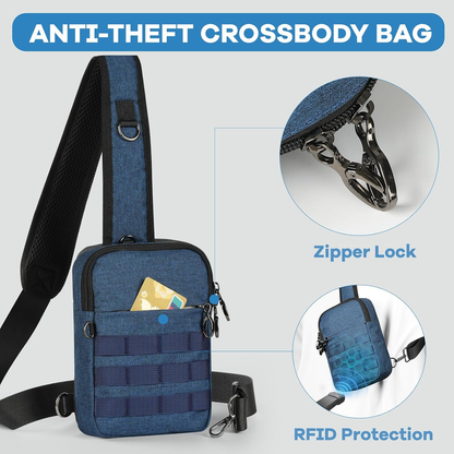 Anti-Theft Tactical Crossbody Sling Bag – RFID-Blocking Pocket & MOLLE Webbing