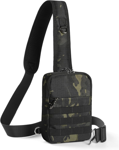 Anti-Theft Tactical Crossbody Sling Bag – RFID-Blocking Pocket & MOLLE Webbing
