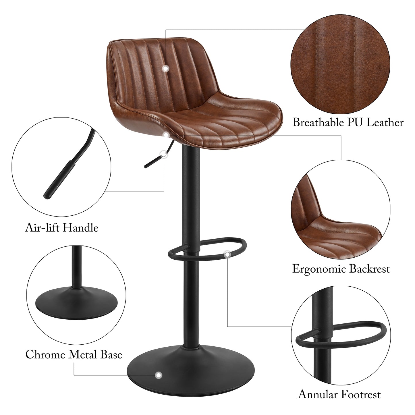 Art Leon Adjustable Swivel Barstool Set – Mid-Century Modern Kitchen & Bar Seating