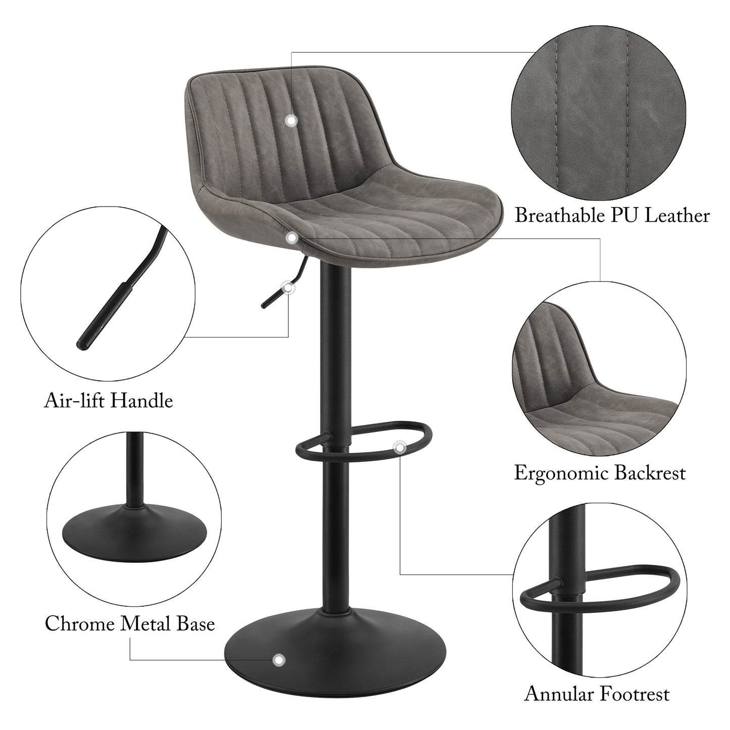 Art Leon Adjustable Swivel Barstool Set – Mid-Century Modern Kitchen & Bar Seating