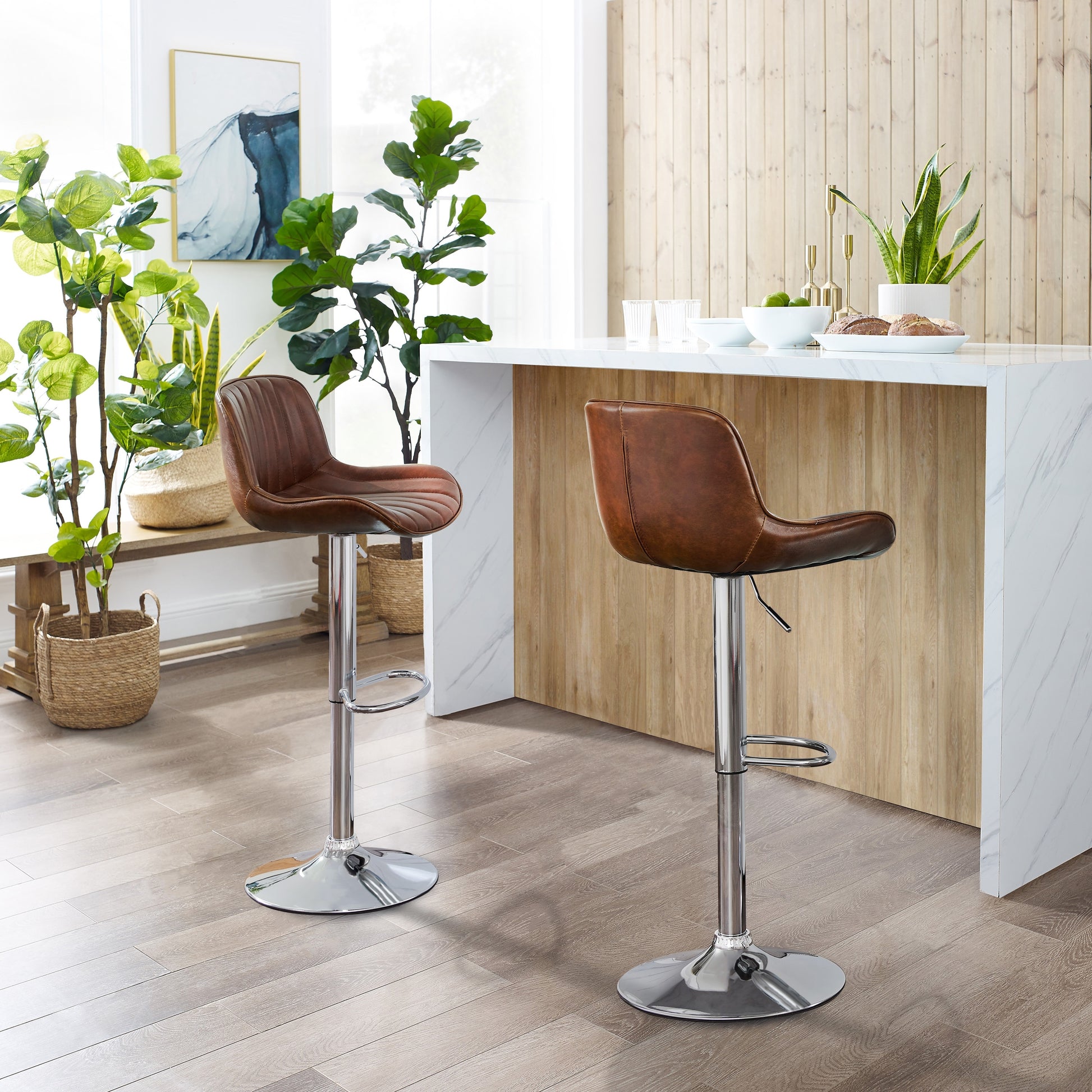 Art Leon Adjustable Swivel Barstool Set – Mid-Century Modern Kitchen & Bar Seating