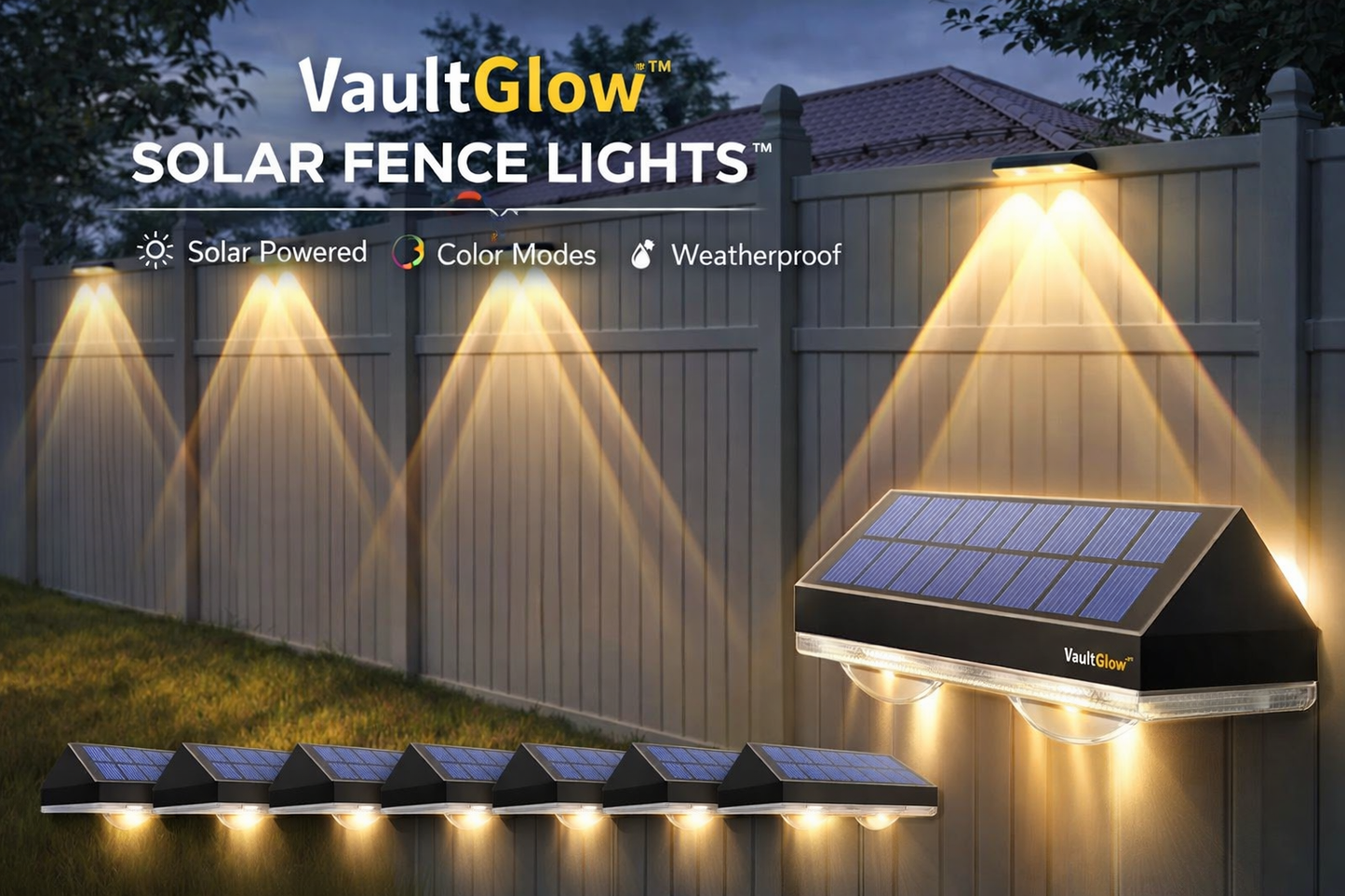 Solar Fence Lights Outdoor – 8 Pack Waterproof LED Deck & Wall Lights (3 Color Modes)