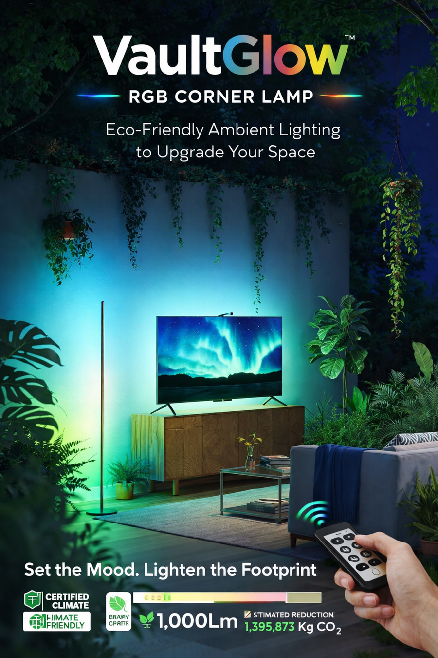 Vault Glow RGBIC Floor Lamp Basic, 1000Lm LED Corner Lamp Compatible with Smartthings, Alexa, and Matter, Modern Floor Lamp with Music Sync and 16 Million DIY Colors, Standing Lamp for Bedroom Living Room