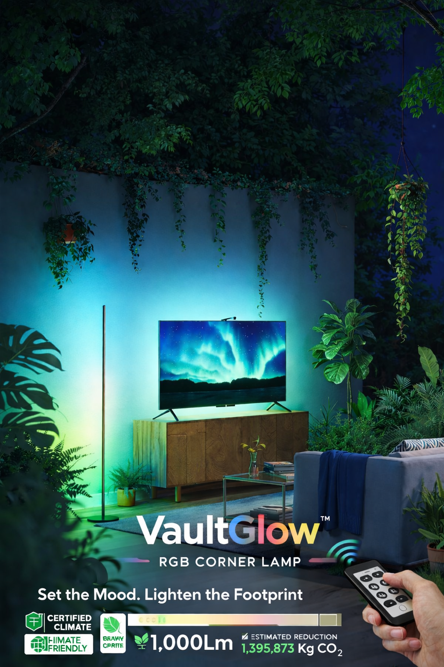 Vault Glow RGBIC Floor Lamp Basic, 1000Lm LED Corner Lamp Compatible with Smartthings, Alexa, and Matter, Modern Floor Lamp with Music Sync and 16 Million DIY Colors, Standing Lamp for Bedroom Living Room