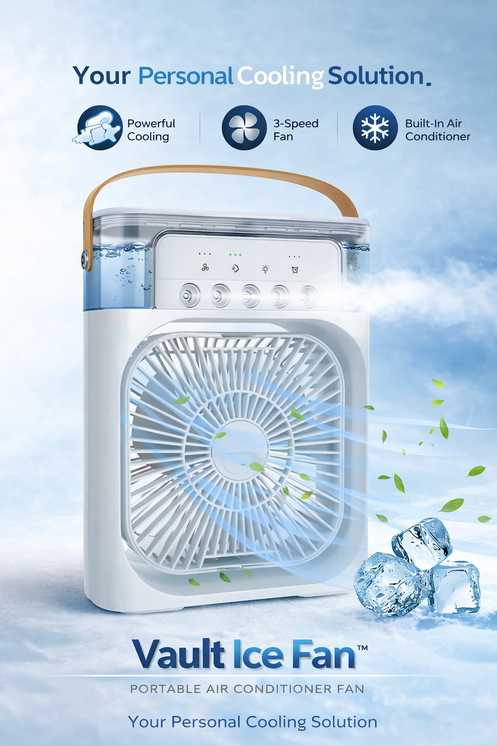 Vault IceFan™ — 3-in-1 Portable Air Cooler | Mini AC, Fan, Humidifier + LED Night Light for Home, Office & Travel