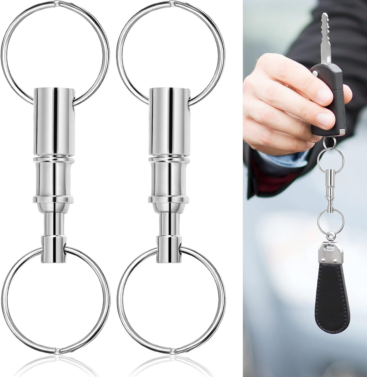 Quick-Release Stainless Steel Keychain Set – 2-Pack