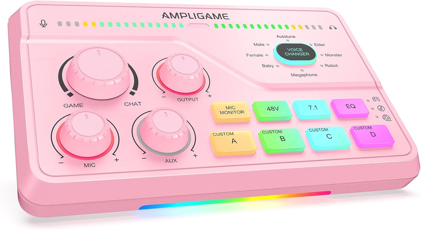 Fifine Gaming Mixer for Voice Chat and Streaming- 7.1Ch Surround Sound Headphone Amp-Xlr Preamp-Usb Plug & Play-Voice Changer-Rgb-Volume Control-3 EQ Modes Ampligame SC8