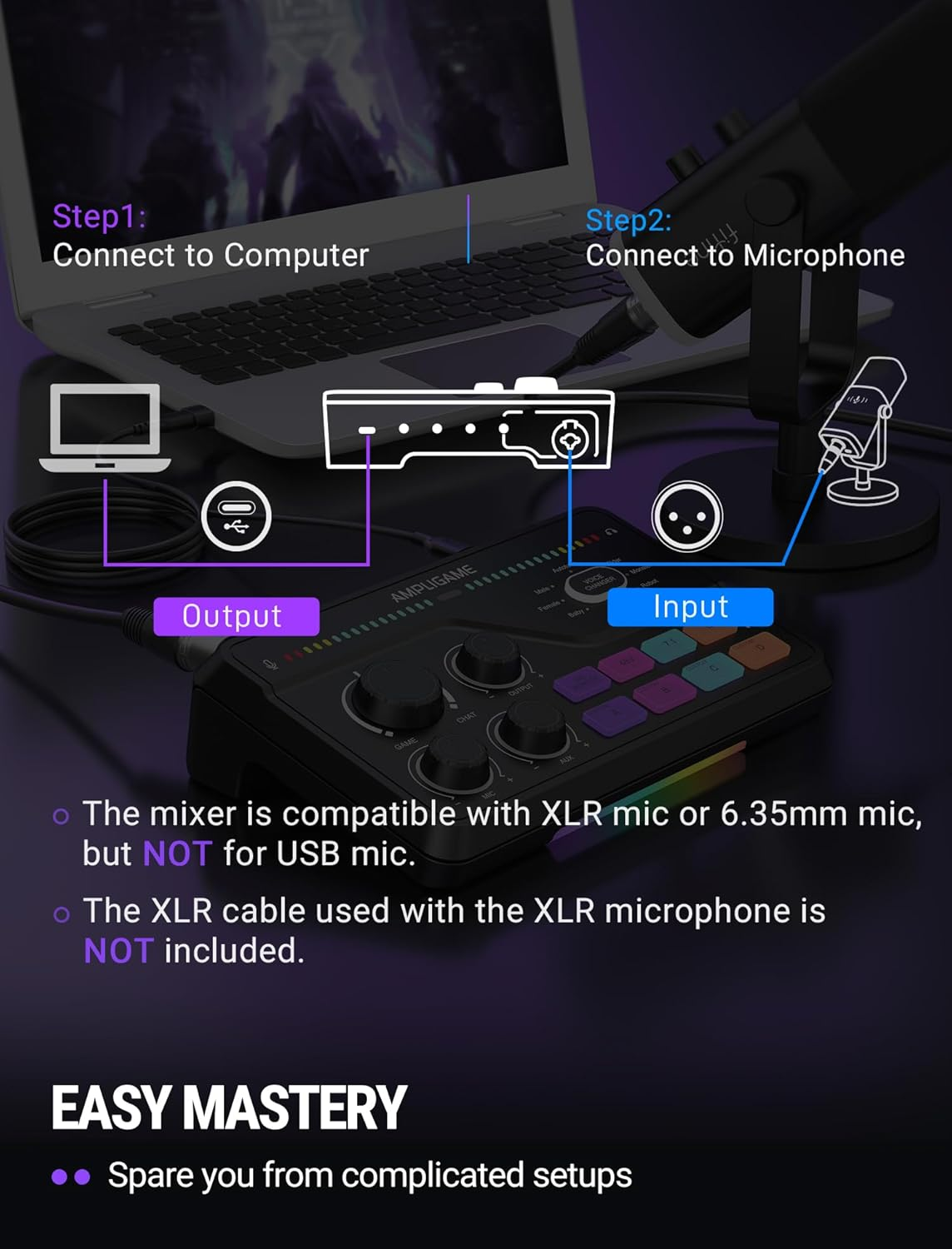 Fifine Gaming Mixer for Voice Chat and Streaming- 7.1Ch Surround Sound Headphone Amp-Xlr Preamp-Usb Plug & Play-Voice Changer-Rgb-Volume Control-3 EQ Modes Ampligame SC8