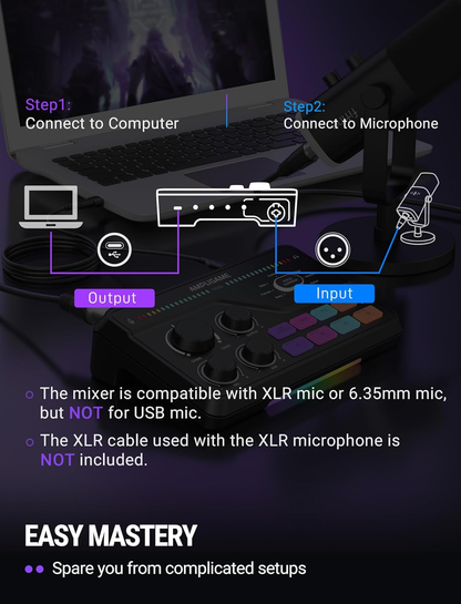 Fifine Gaming Mixer for Voice Chat and Streaming- 7.1Ch Surround Sound Headphone Amp-Xlr Preamp-Usb Plug & Play-Voice Changer-Rgb-Volume Control-3 EQ Modes Ampligame SC8